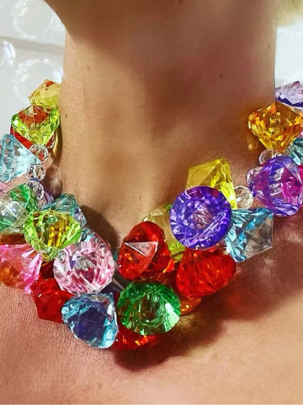 Multicolor Crystal Statement Necklace - Bold Faceted Beads